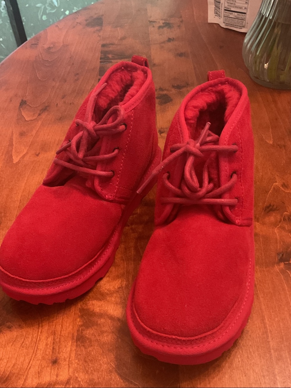 UGG Kids Red Suede Lace-Up Ankle Boots